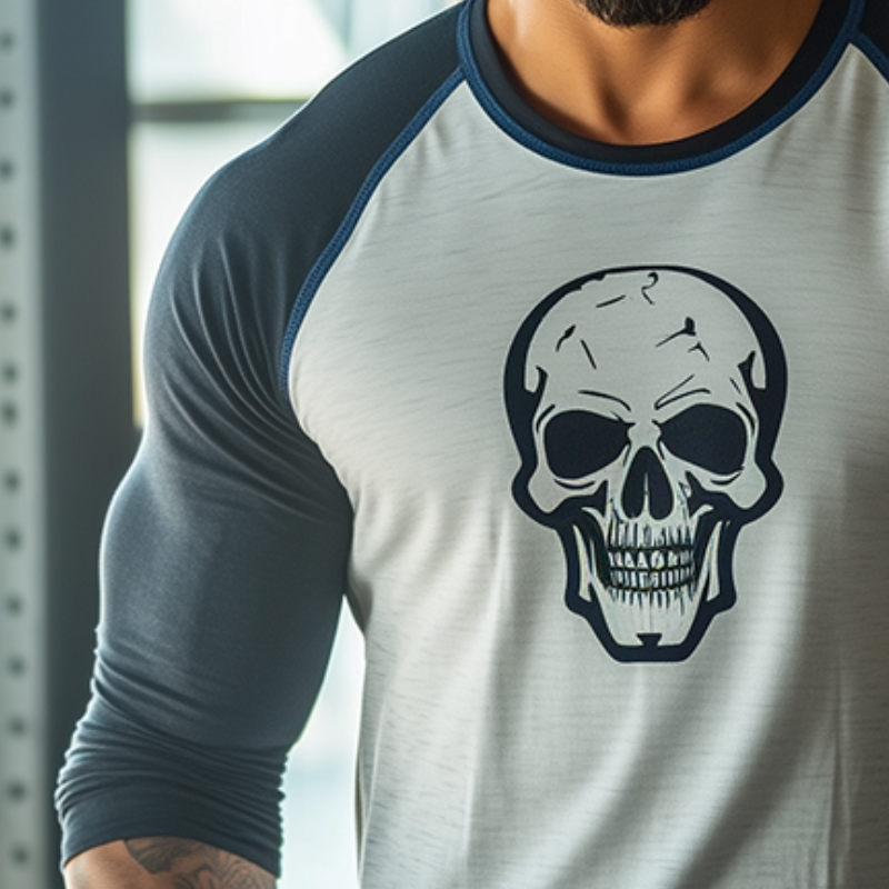 Men's Retro Skull Print Colorblock Casual Sports Round Neck Long Sleeve T-shirt 69706160TO