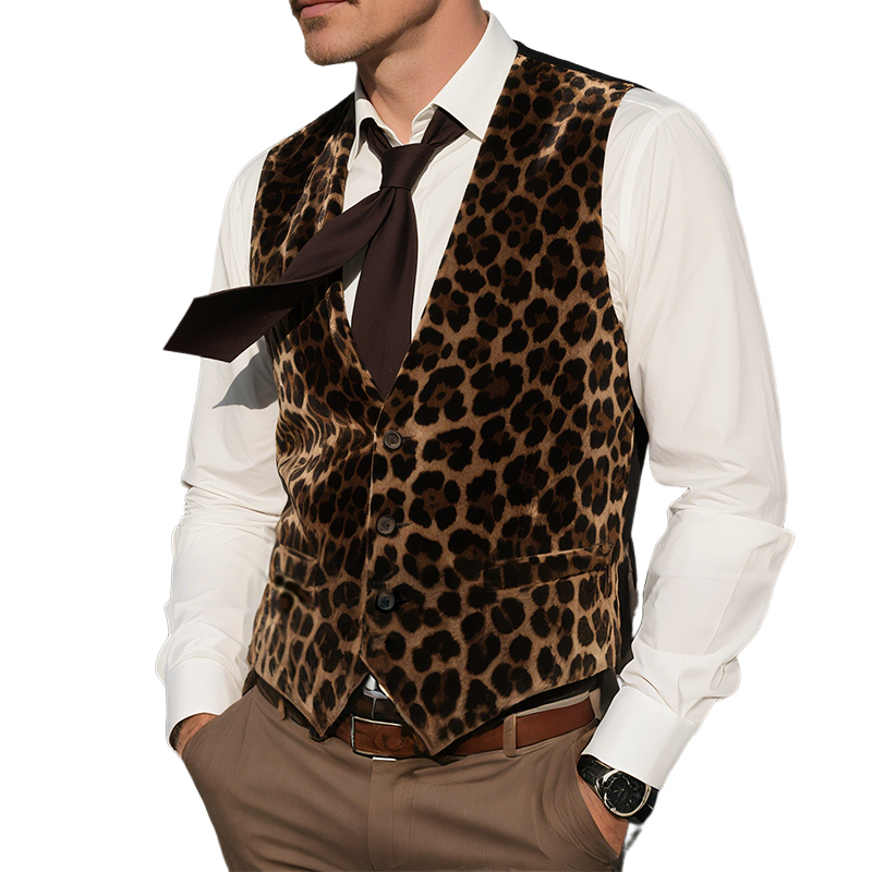 Men's Vintage Casual Leopard Print Velvet Vest MTA2228G5TO