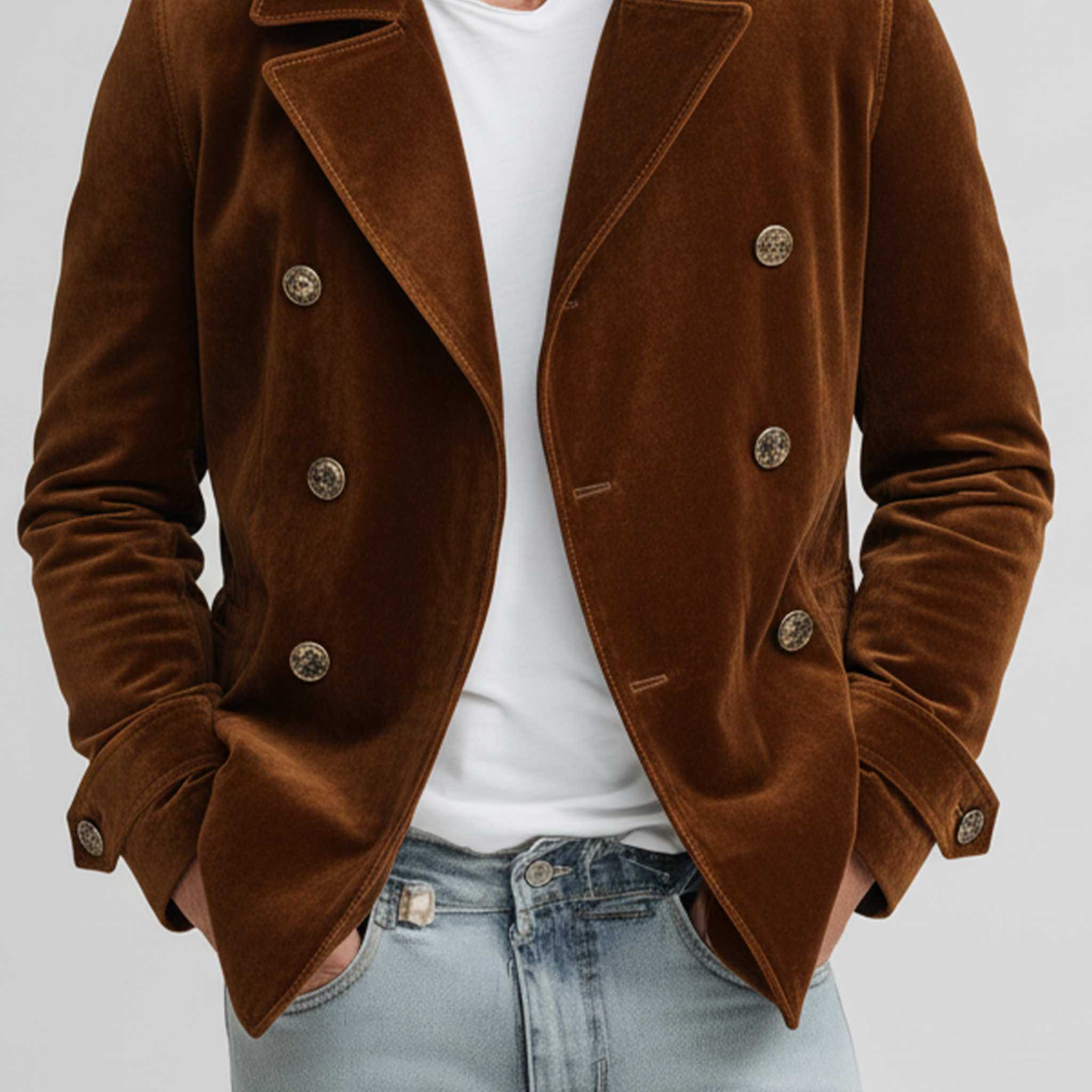 Men's Classic Retro Lapel Double-breasted Faux Velvet Jacket MTA1406K9K