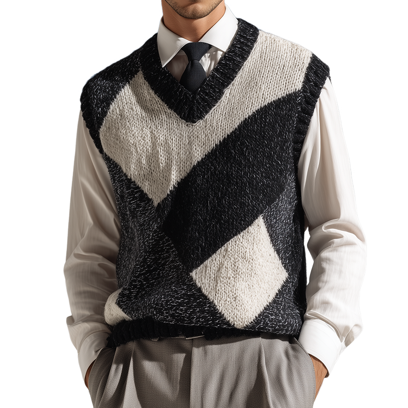 Men's Retro Casual Geometric Knitted Pullover Vest  MTA2230G4TO