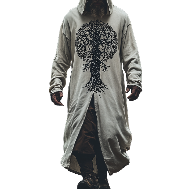 Men's Fashion Tree Of Life Print Cotton Blend Hooded Robe MTA1727K3P