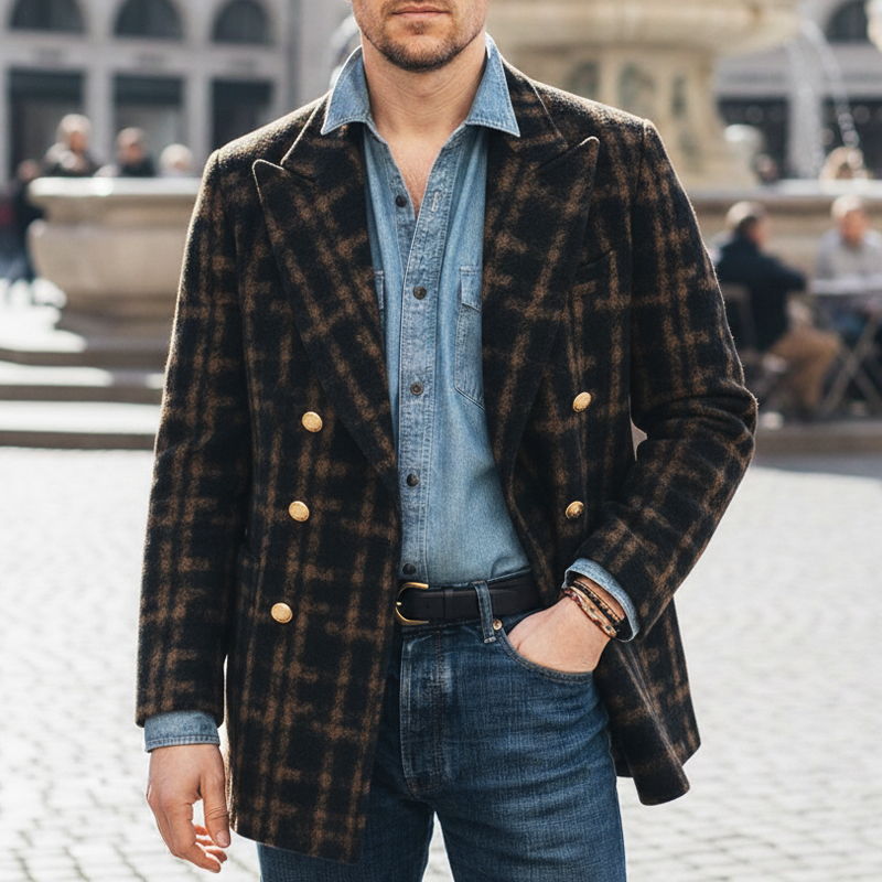 Men's Classic Vintage Plaid Double-breasted Short Coat MTA2912I8U