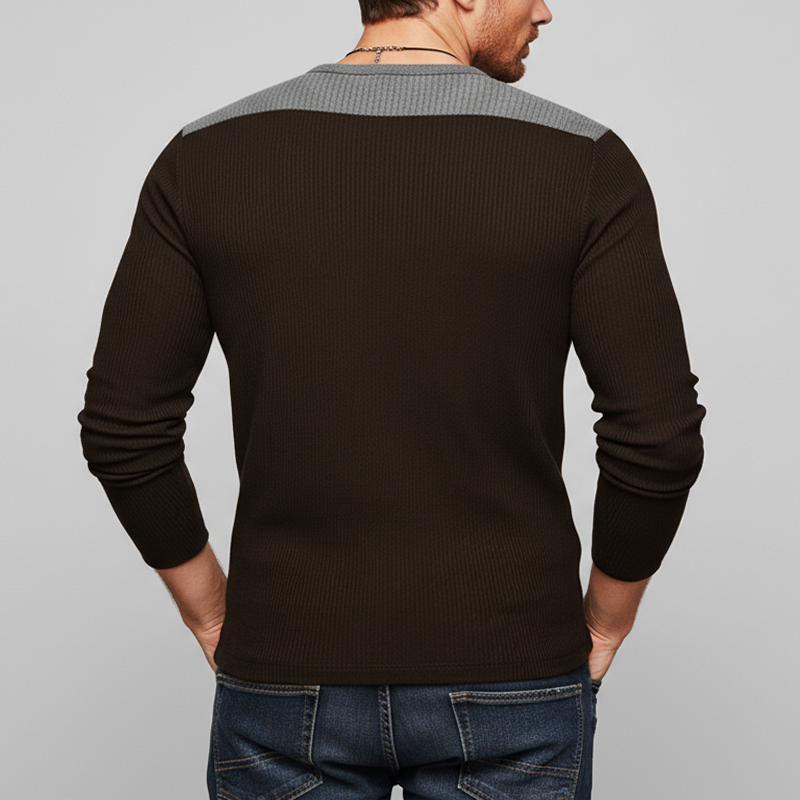 Men's Classic Color-Blocked Stretch Slim-Fit Knitted Henley Shirt MTZ2049A3U
