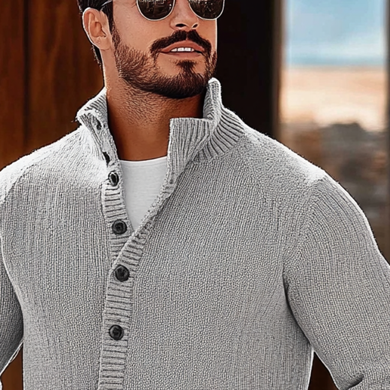 Men's Casual Solid Color Stand Collar Single Breasted Knit Cardigan MTA0401I1X