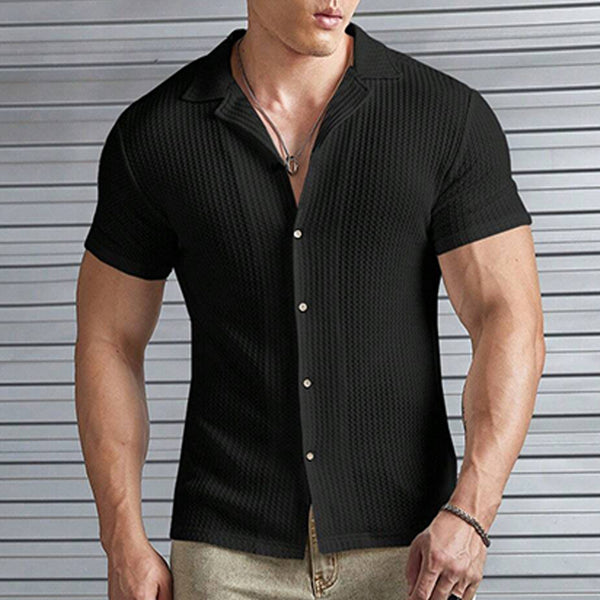 Men's Slim Fit Sexy Lapel Short Sleeve Shirt 64120754TO