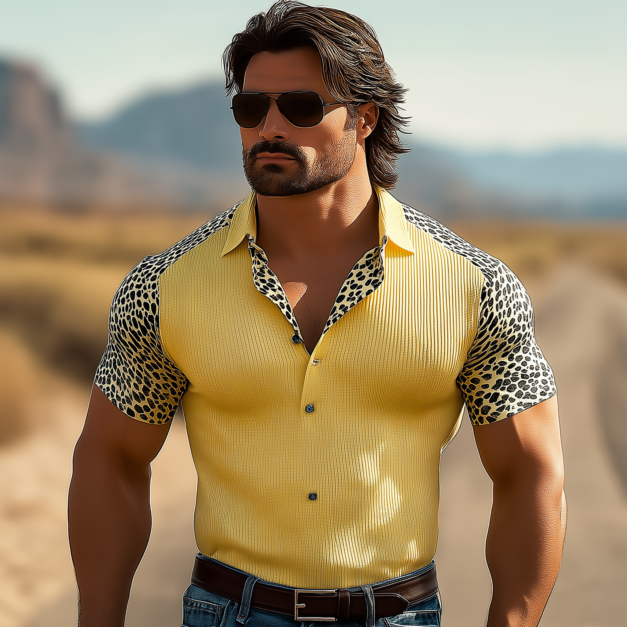 Men's Summer Breathable Leopard Print Knitted Stretch Short Sleeve Polo Shirt MTA0517F1P