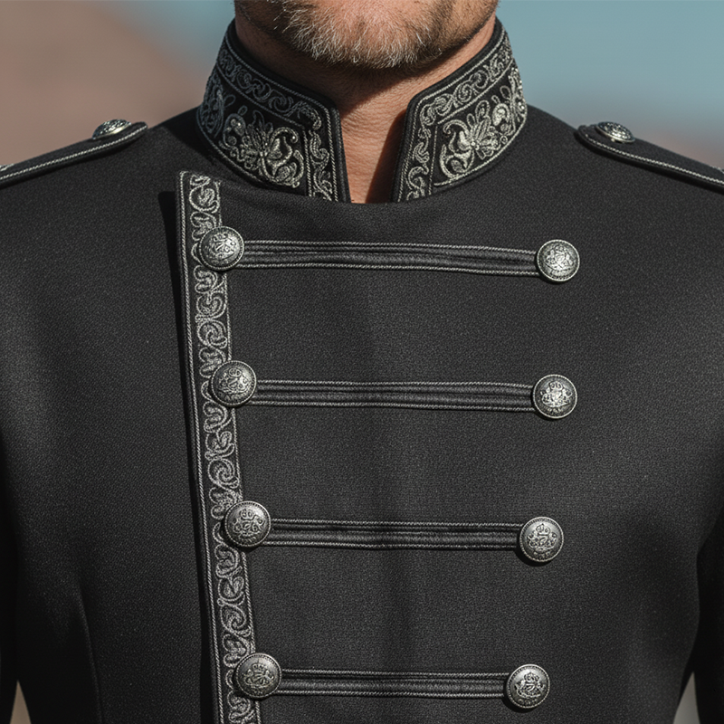 Men's Fall Fashion Embroidered Trim Cotton Blend Stand Collar Military Jacket MTA2843I1P