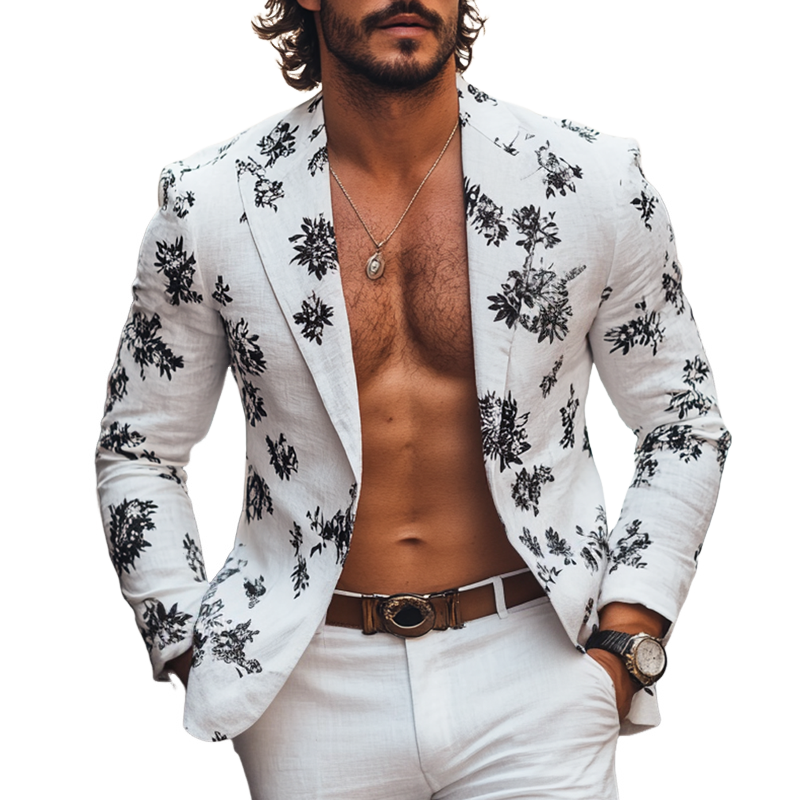 Men's Fashion Floral Peak Lapel One Button Casual Blazer MTA1954G2Z
