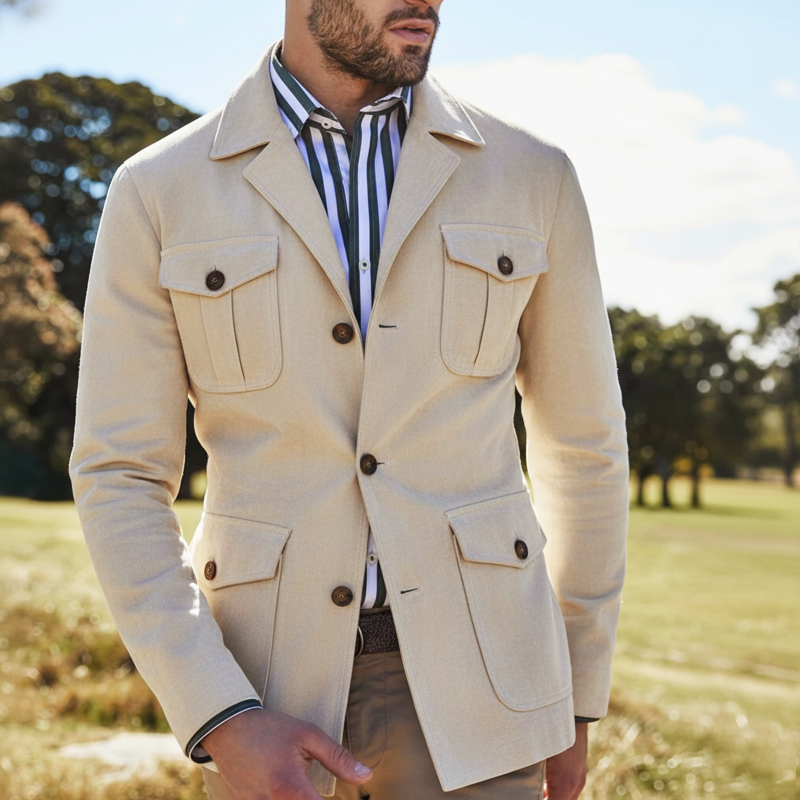 Men's Classic Business  Off-white Suede Slim-fit Jacket MTA2041L6U