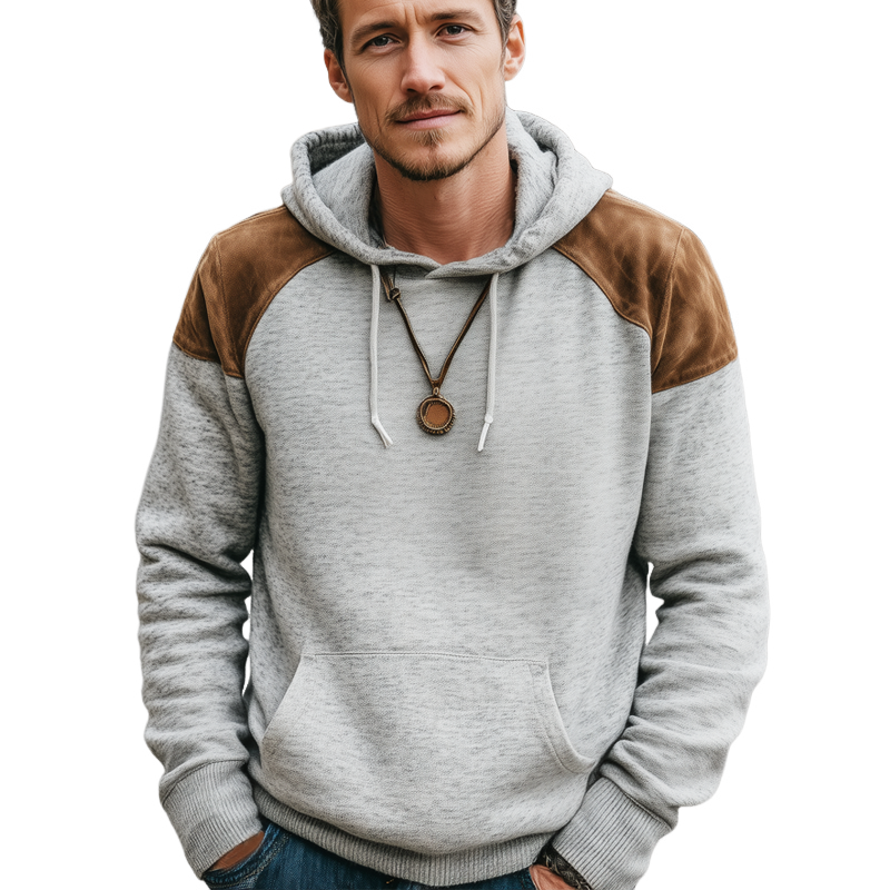 Men's Casual Suede Colorblock Hoodie MTA2080J0U
