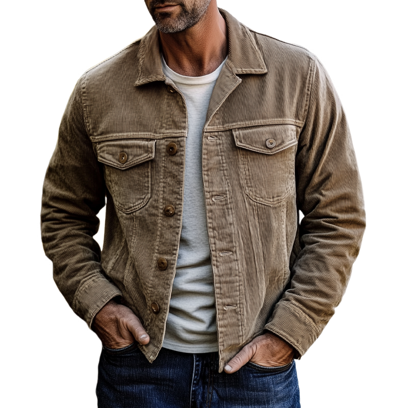 Men's Vintage Corduroy Lapel Single Breasted Jacket MTA2251H4X