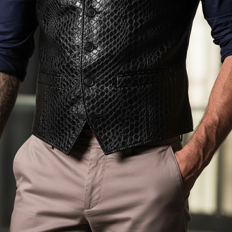 Men's Vintage Snake-Print PU Leather Vest MTA2942I2P
