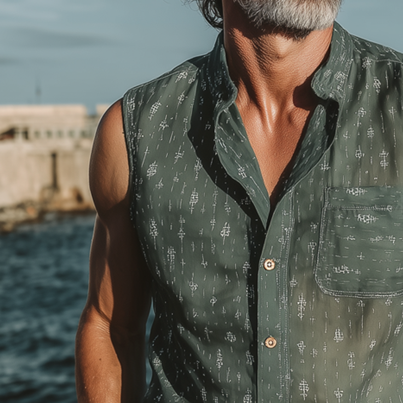 Men's Summer Classic Print Lightweight Sleeveless Shirt MTA0311G5U