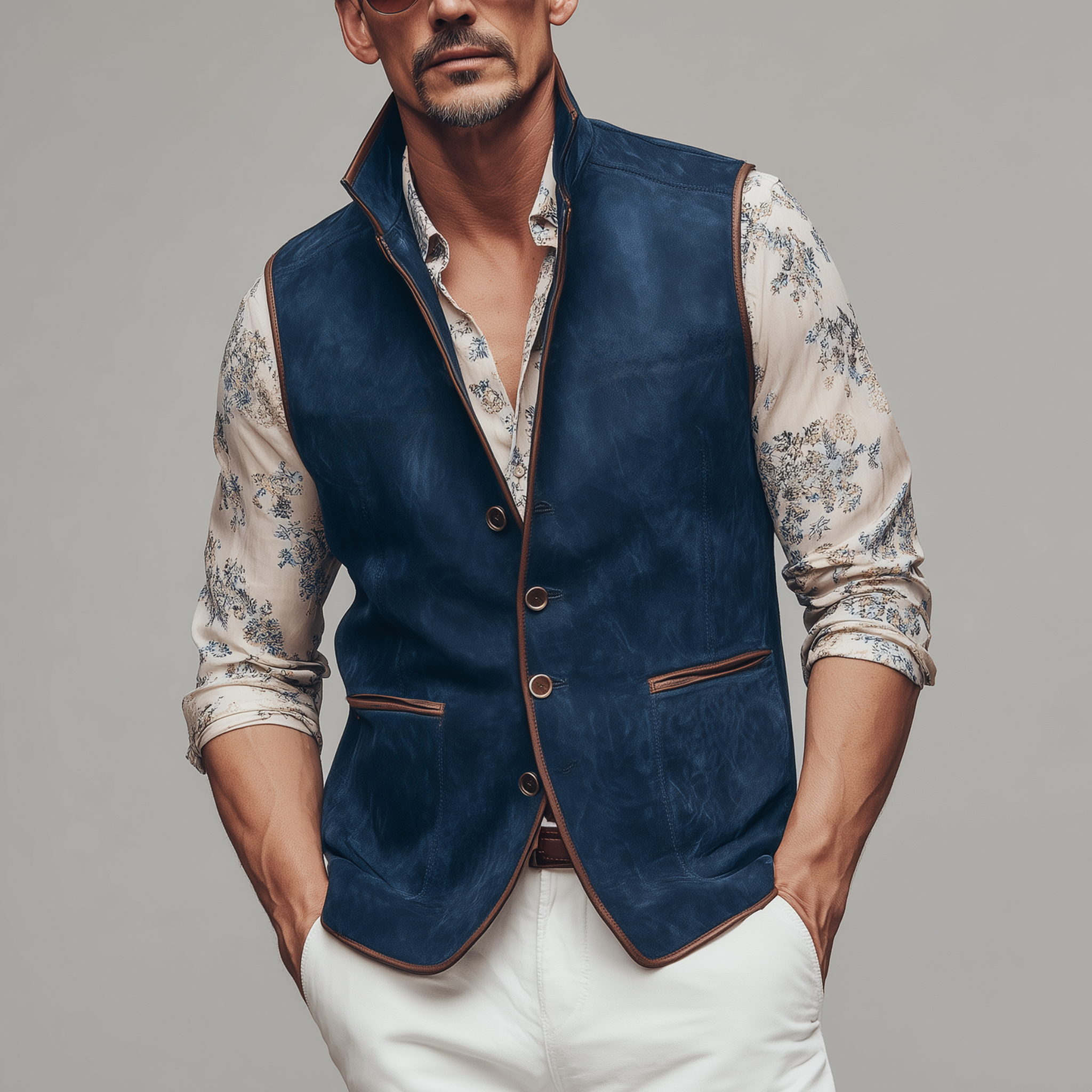 Men's Classic American Retro Stand Collar Suede Vest MTA1975H3K