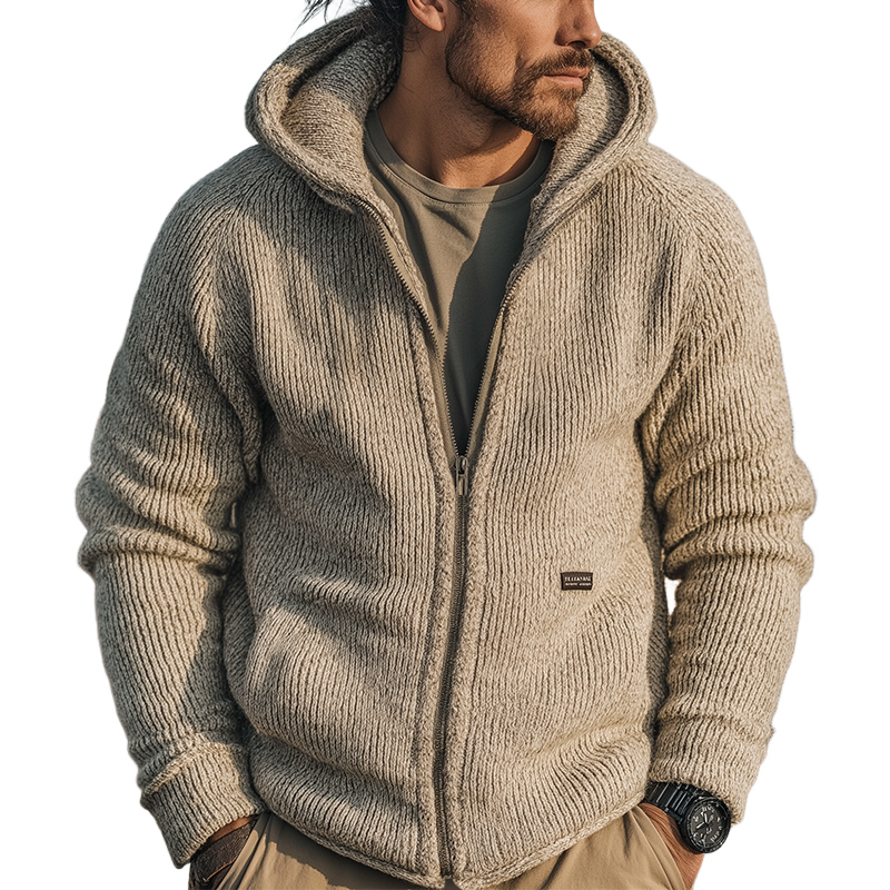 Men's Retro Casual Knitted Hooded Zip-Up Cardigan Jacket MTA2806J7TO