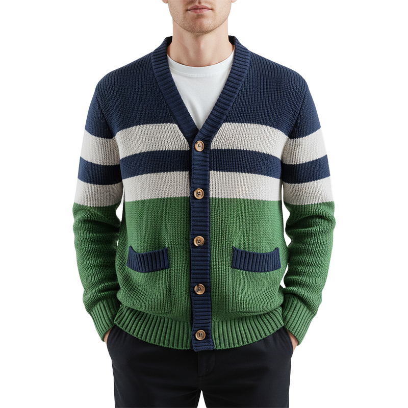 Men's Winter Fashion Contrast Striped Cotton Knitted Cardigan MTA2073J8P