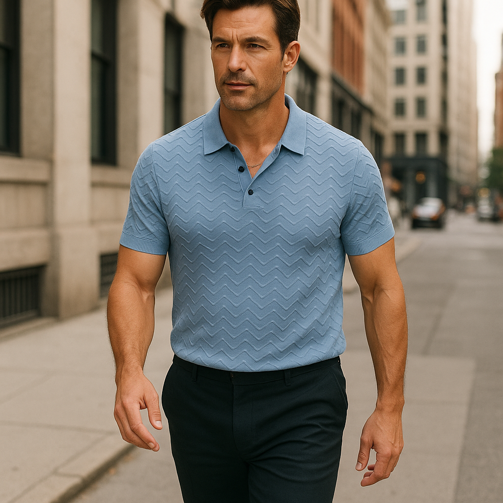 Men's Summer Fashion Textured Knitted Short-sleeved Polo Shirt MTA2858E7P