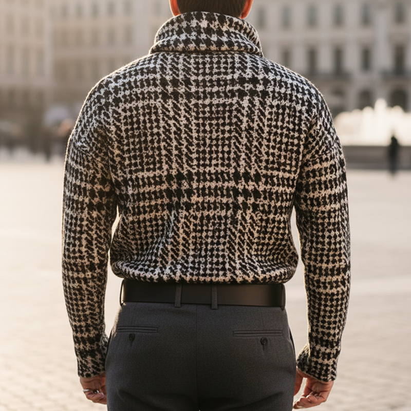 Men's Classic Houndstooth Stacked Collar Knit Sweater MTA2257I8U