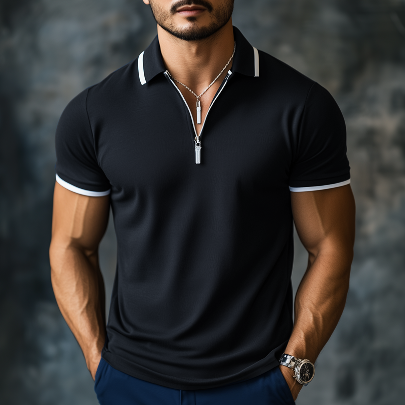Men's Summer Business Cotton Zipper Polo Shirt MTA0140H8U