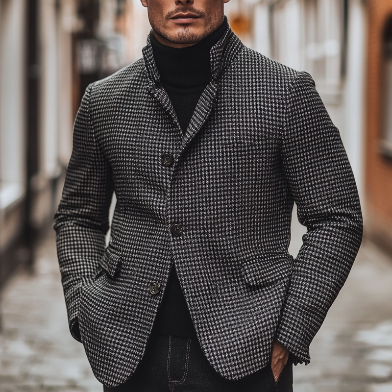 Men's Vintage Houndstooth Jacquard Lapel Jacket MTA1811I1X