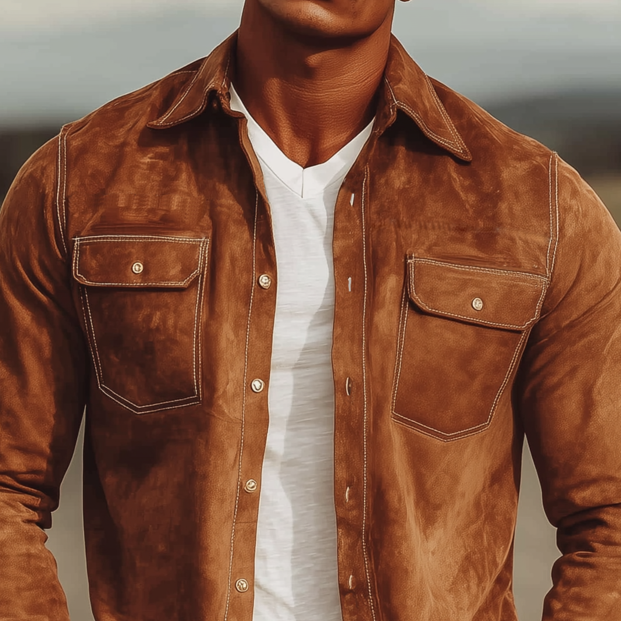 Men's Classic Casual Western Suede Slim Fit Long Sleeve Shirt MTA1530H4K