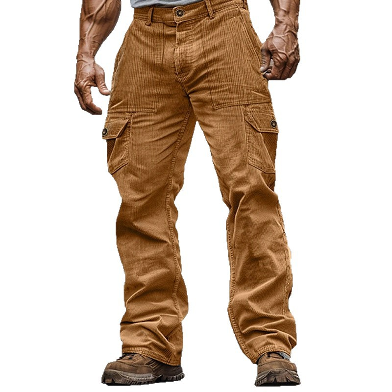Men's Solid Multi-Pocket Corduroy Cargo Pants MTA2837G1X