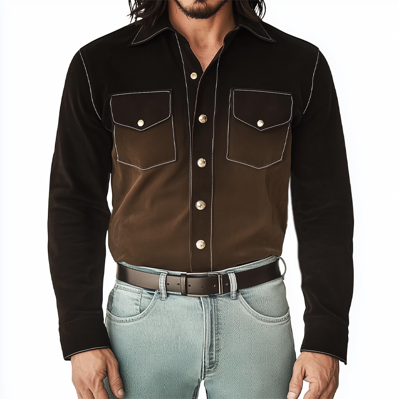 Men's Autumn Retro Gradient Suede Long Sleeve Shirt MTA0713H7U