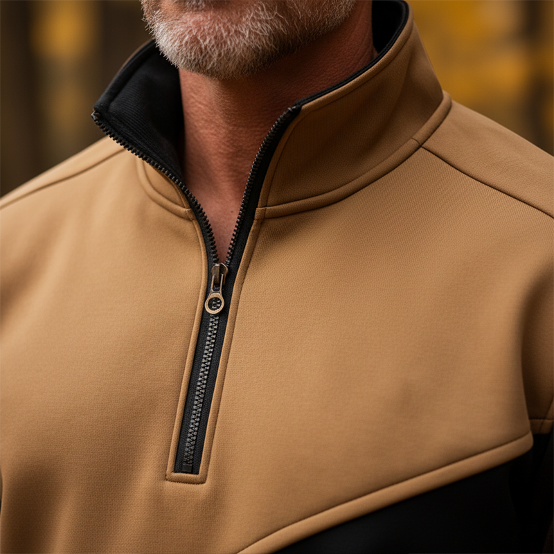 Men's Winter Retro Color-block Patchwork Half-zip Warm Sweatshirt MTA2917J8P