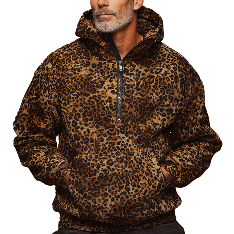 Men's Vintage Leopard Print Cotton Blend Hoodie MTA1453H4P