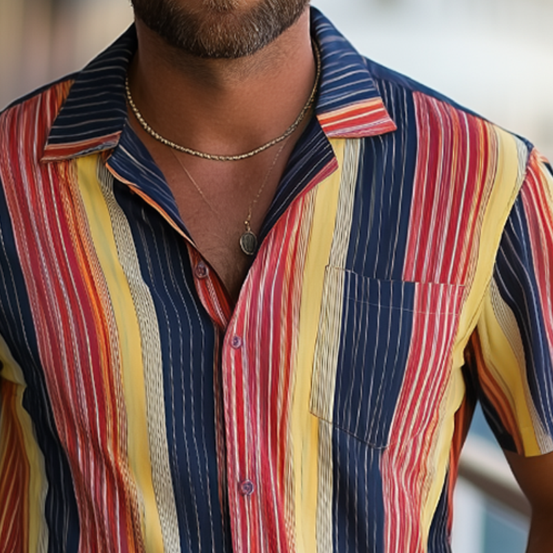 Men's Summer Classic Colorblock Striped Short Sleeve Shirt MTA2072F6U