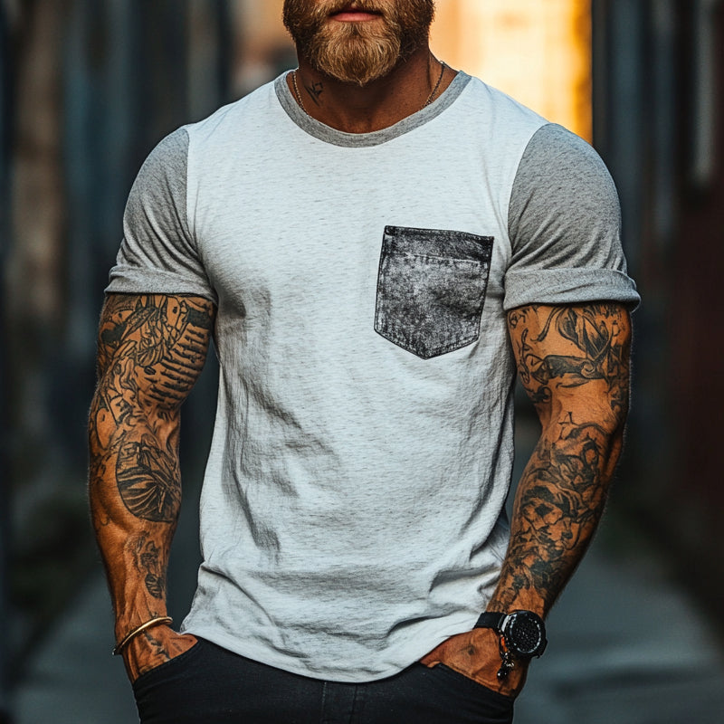 Men's Summer Splicing Printed Short Sleeve Round Neck T-Shirt MTA0837E0X