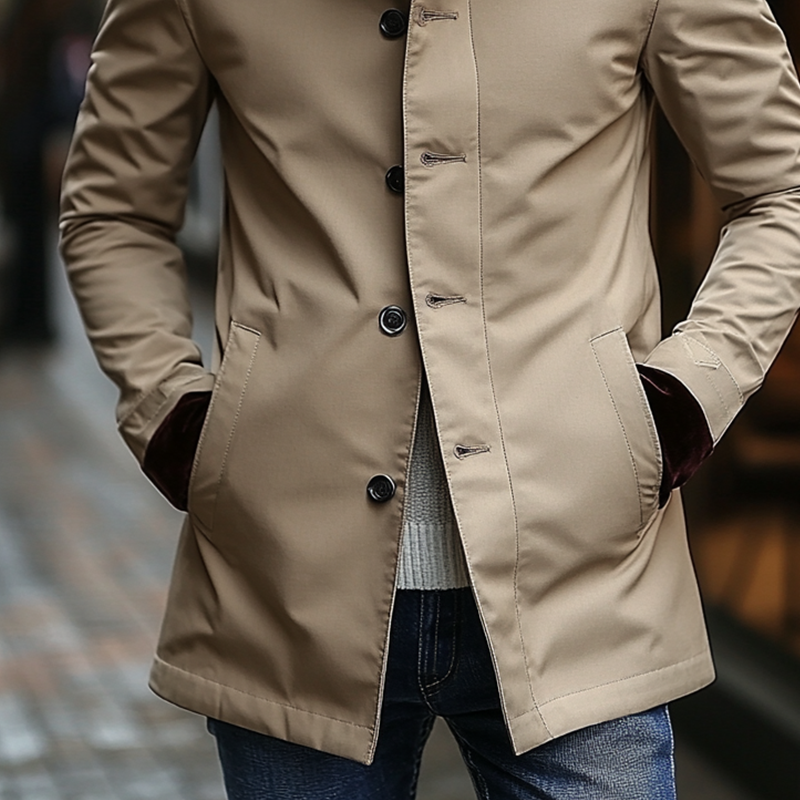 Men's Color-blocked Lapel Slim-fit Mid-length Coat MTA3093J0X