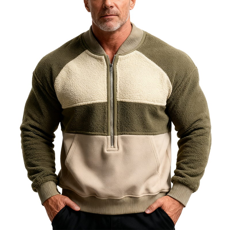 Men's Winter Retro Fleece Patchwork Half-Zip Sweatshirt MTA2990J7P