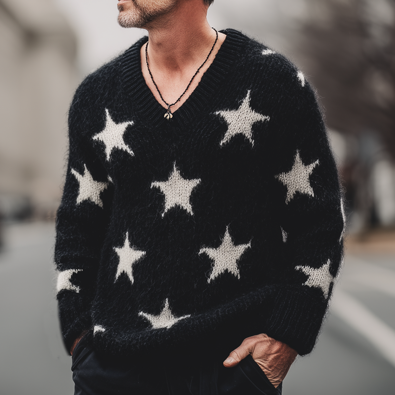 Men's Fashion Casual V-Neck Star Knitted Sweater MTA2832H2U