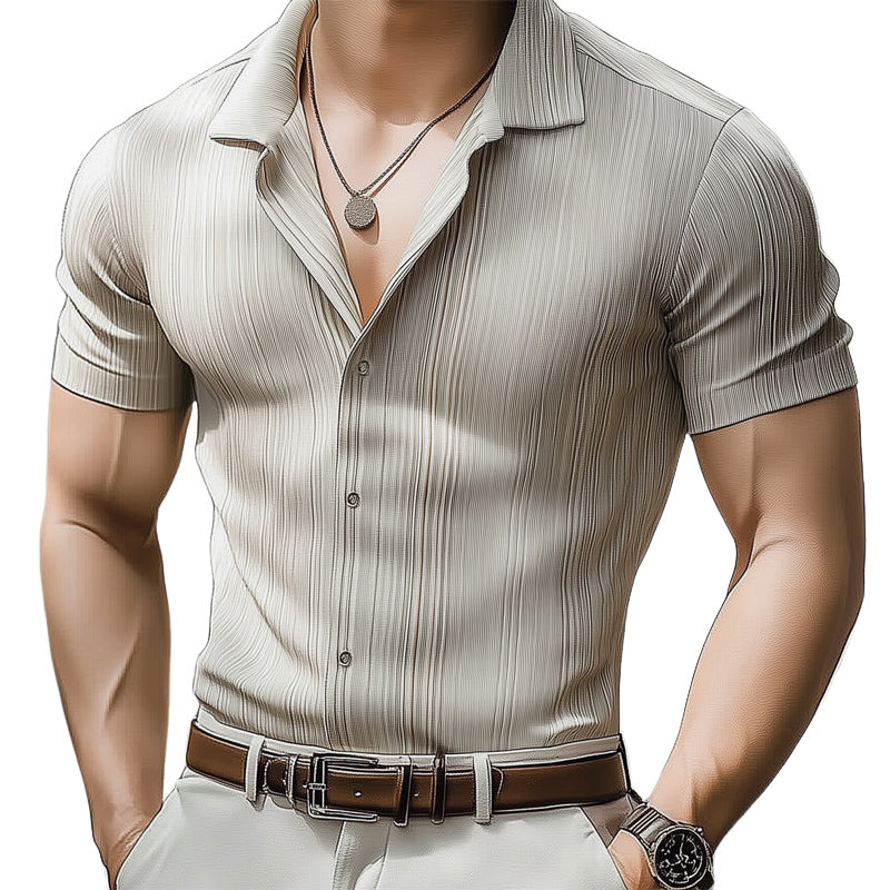 Men's Summer Business Striped Printed Short Sleeve Shirt MTA3068D8U