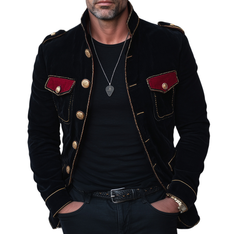 Men's Vintage Stand Collar Thin Corduroy Button Jacket MTA1901H1U