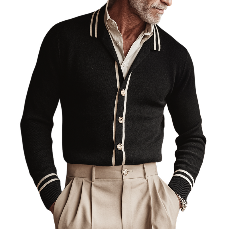 Men's Retro Casual Simple Knitted Lapel Long Sleeve Shirt MTA2371I2TO