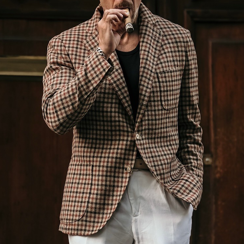 Men's Vintage Casual Check Button Blazer MTA1537J9TO