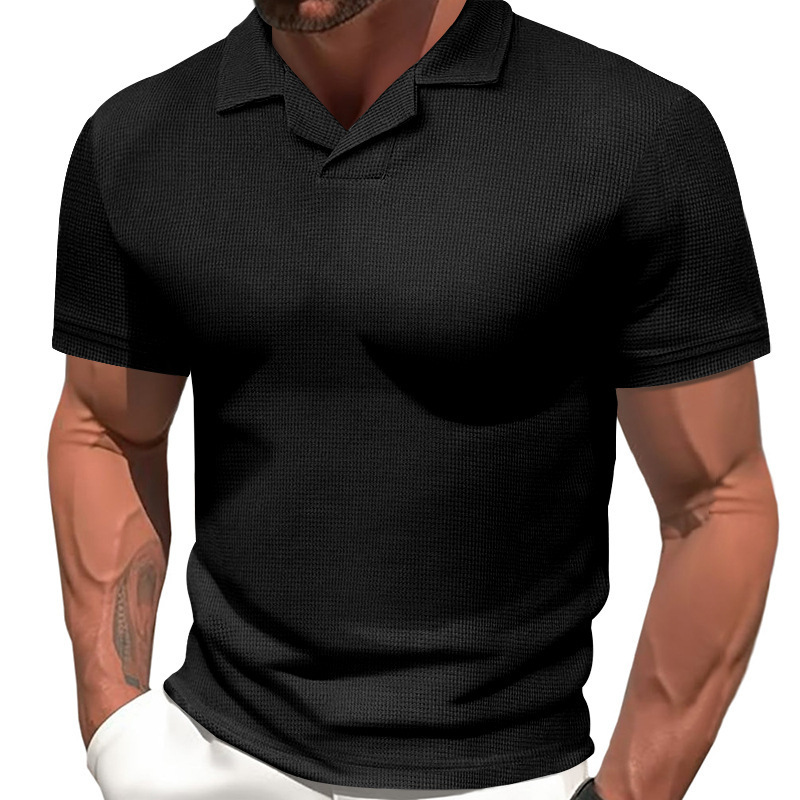 Men's Solid Color Waffle Short-sleeved Polo Shirt MTA2874G5X