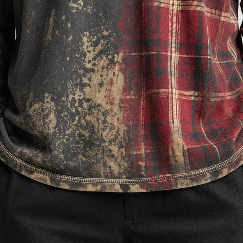 Men's Vintage Polyester Blend Printed Long Sleeve Henley MTA2788J4P