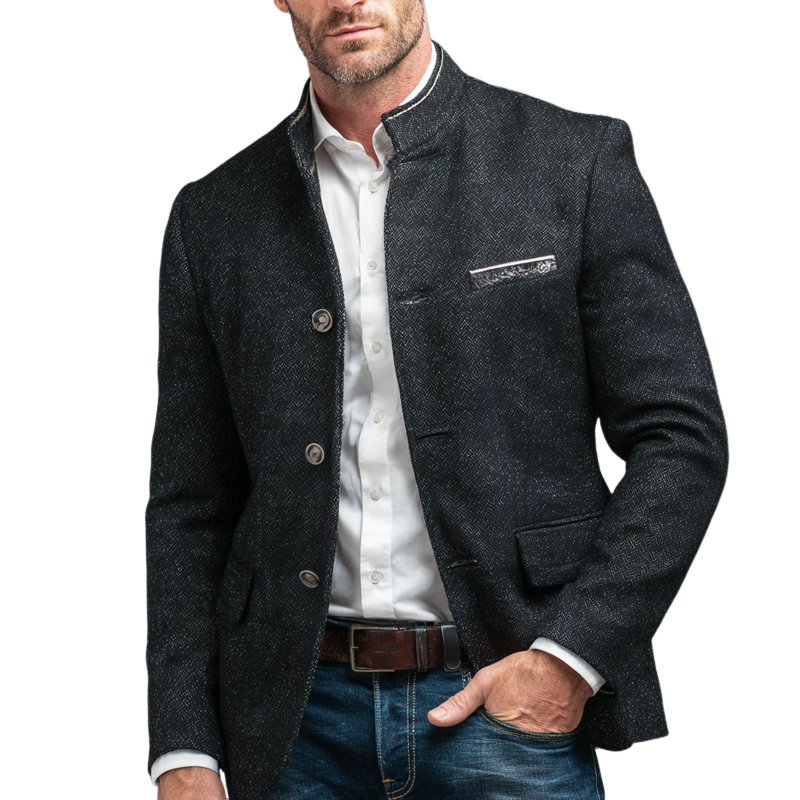 Men's Vintage Herringbone Tweed Notched Lapel Two-Button Casual Jacket MTA2908H0Z