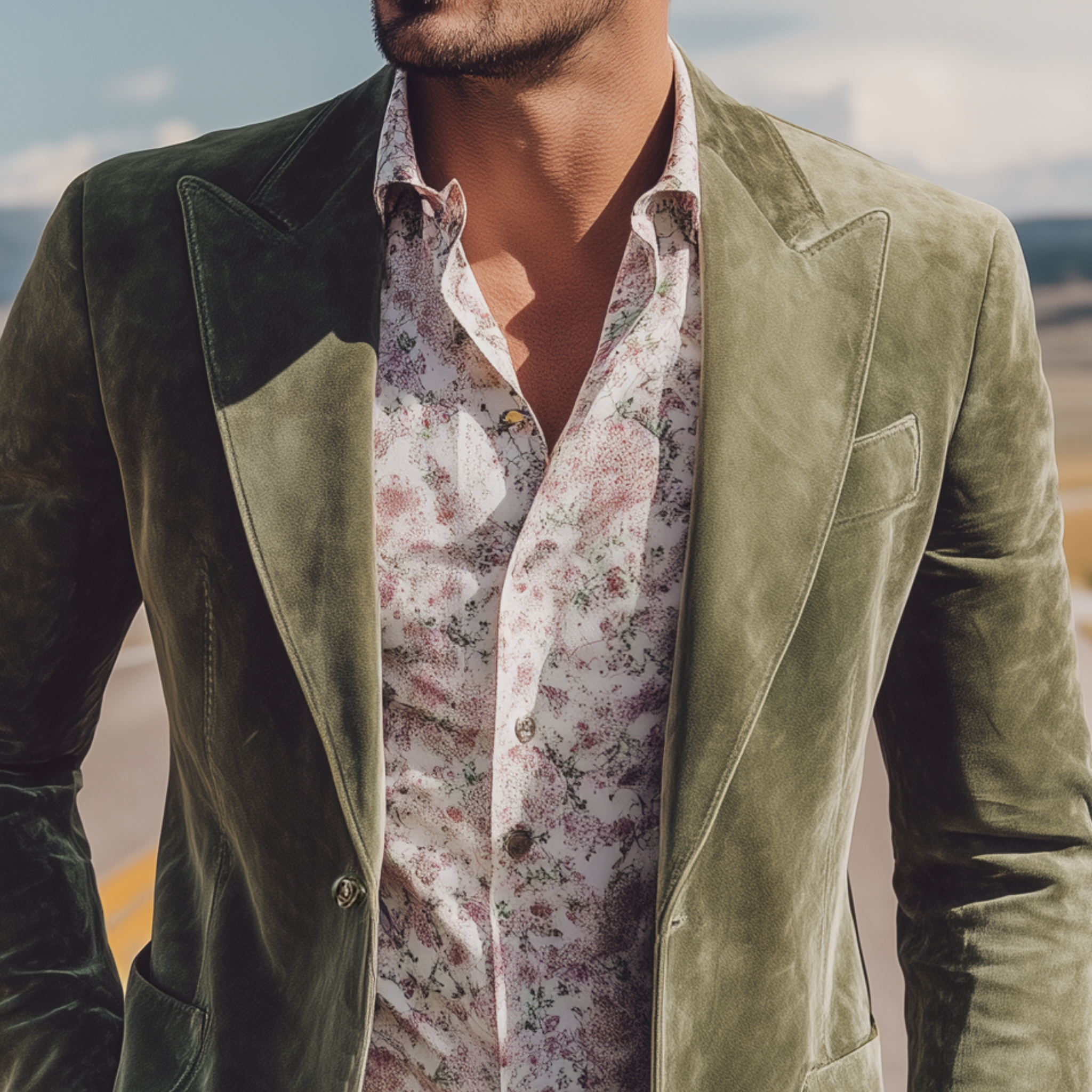 Men's Classic Casual Western Style Suede Slim Fit Single-breasted Blazer MTA1271H8K