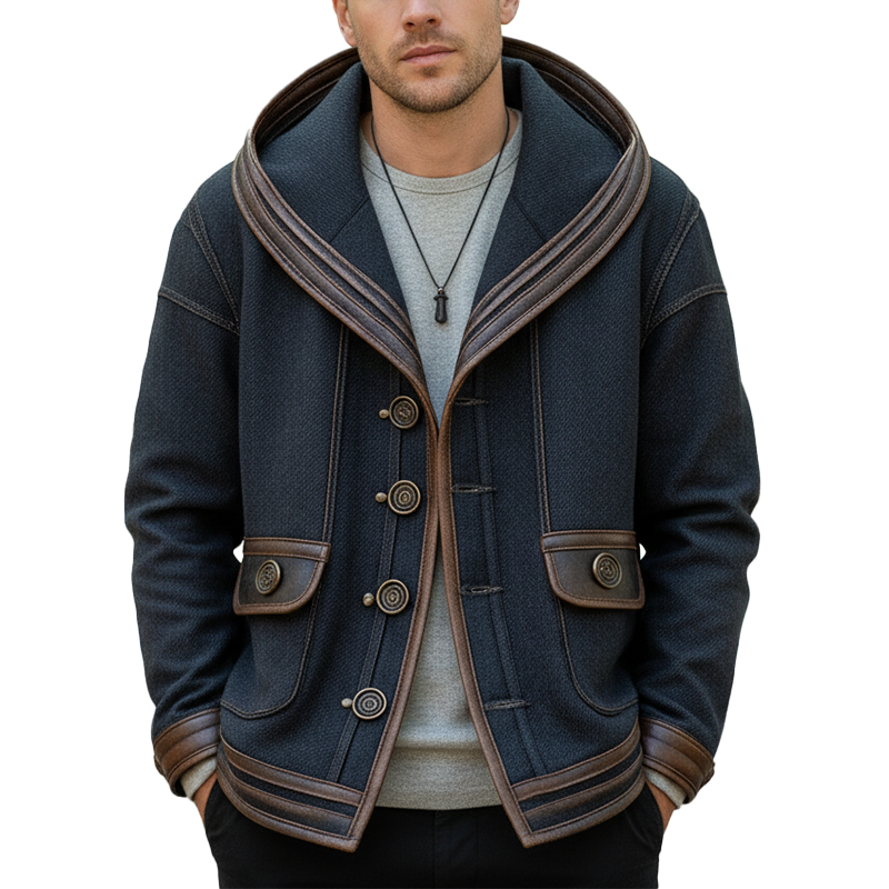Men's Winter Fashion PU Trim Twill Cotton Hooded Jacket MTA1895I4P