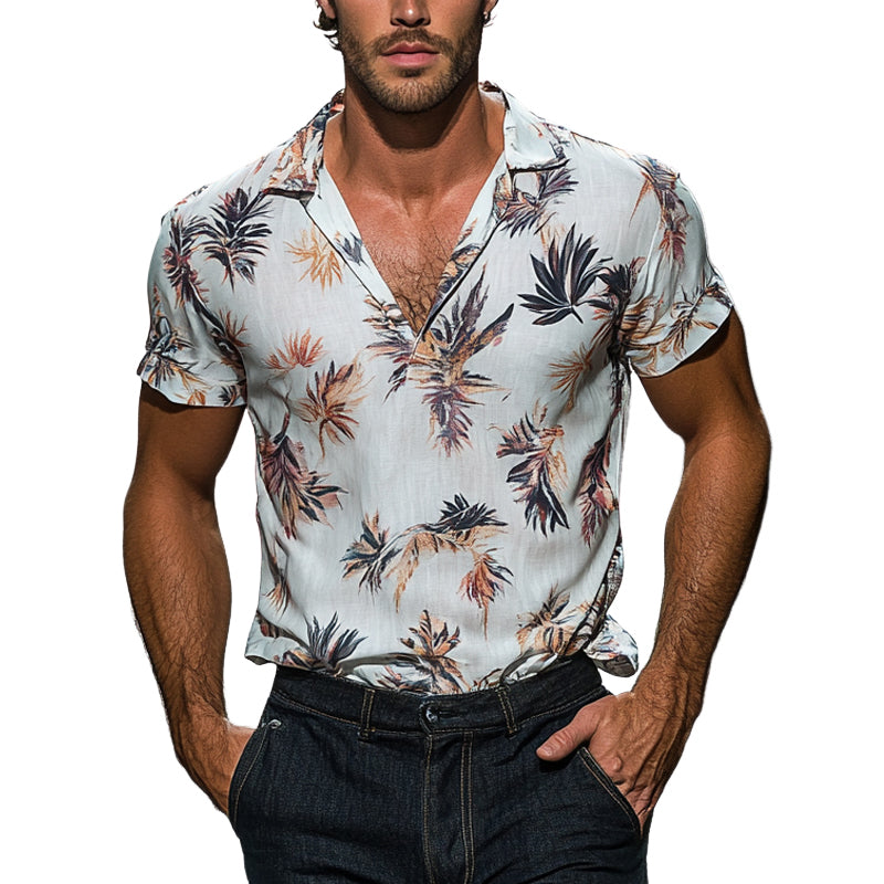 Men's Holiday Print Pullover Lapel Short Sleeve POLO Shirt MTA3074E1X
