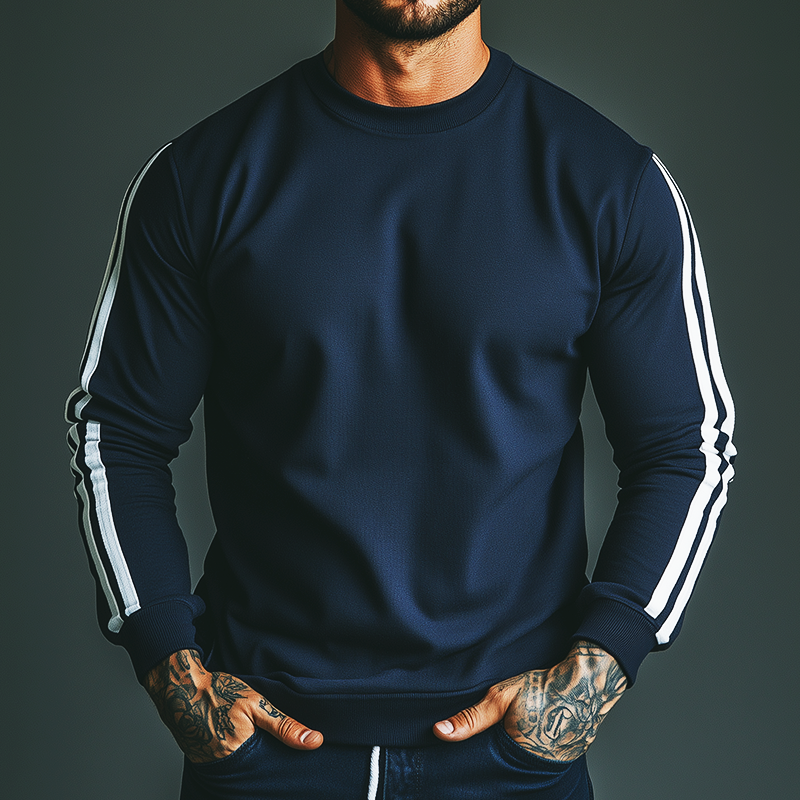 Men's Retro Casual Striped Sports Crew Neck Sweatshirt MTA1821H6TO