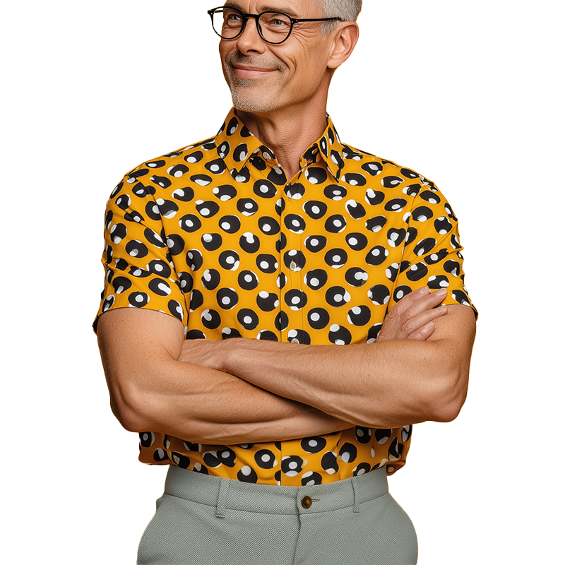 Men's Summer Fashion Polka Dot Printed Cotton Blended Short Sleeve Shirt MTA1117G0P
