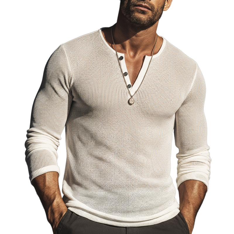 Men's Urban Slightly Sheer V-Neck High-stretch Slim Fit Long-Sleeve T-Shirt MTZ0663B0U