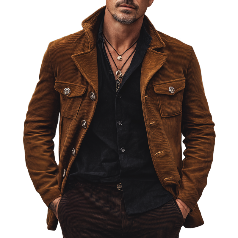 Men's Spring And Autumn Vintage Classic Corduroy Button Jacket MTA2176H0U