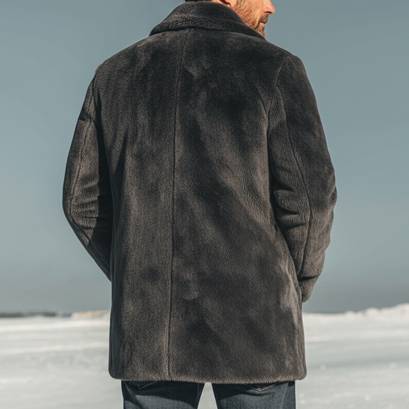 Men's Urban Warm Dark Gray Faux Mink Fur Button-up Coat MTA2578K6U