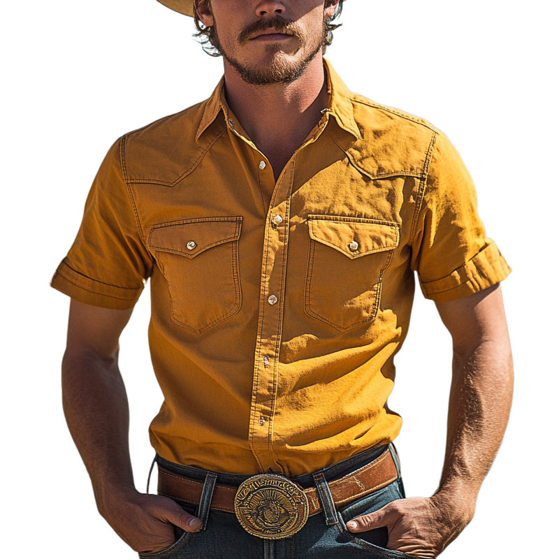 Men'S Western Cowboy Style Multi-Pocket Short Sleeve Shirt MTA0982E0X